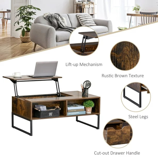 Wooden Lift Top Coffee Table with Storage
