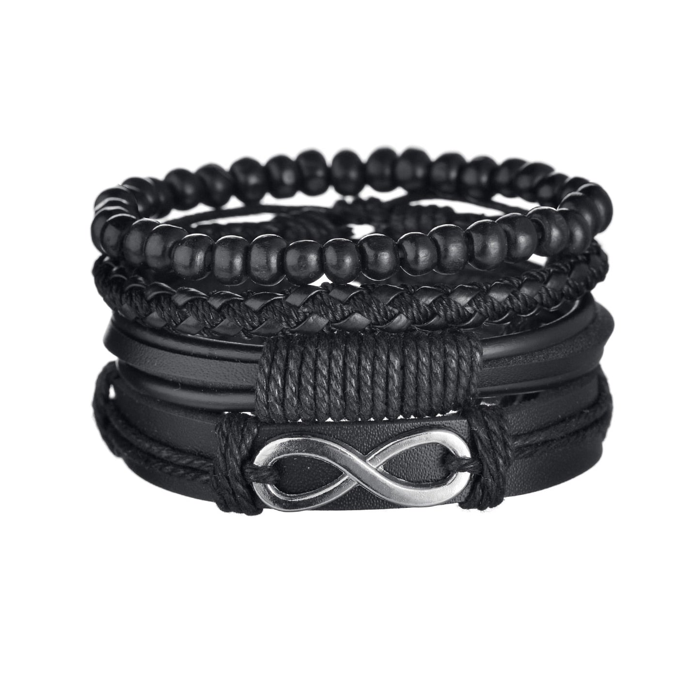 Men's Modern Multilayered Bracelet - Leather & Beads