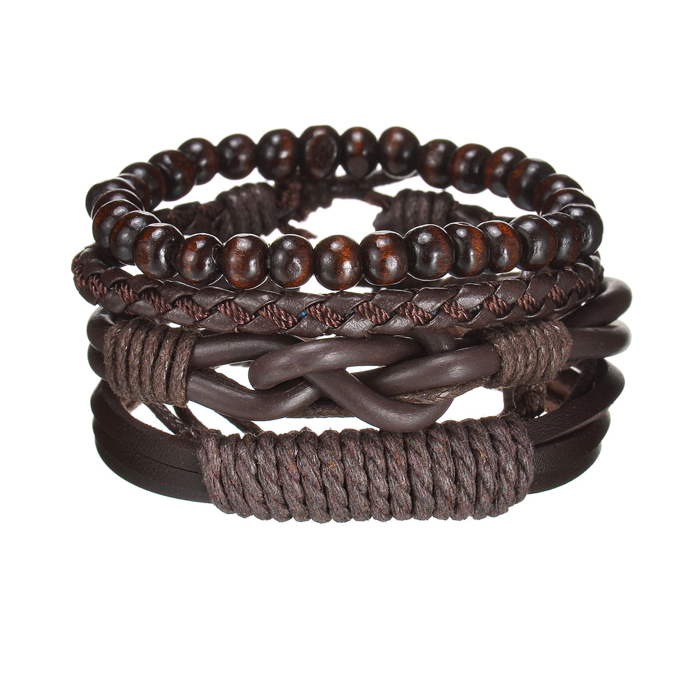 Men's Modern Multilayered Bracelet - Leather & Beads