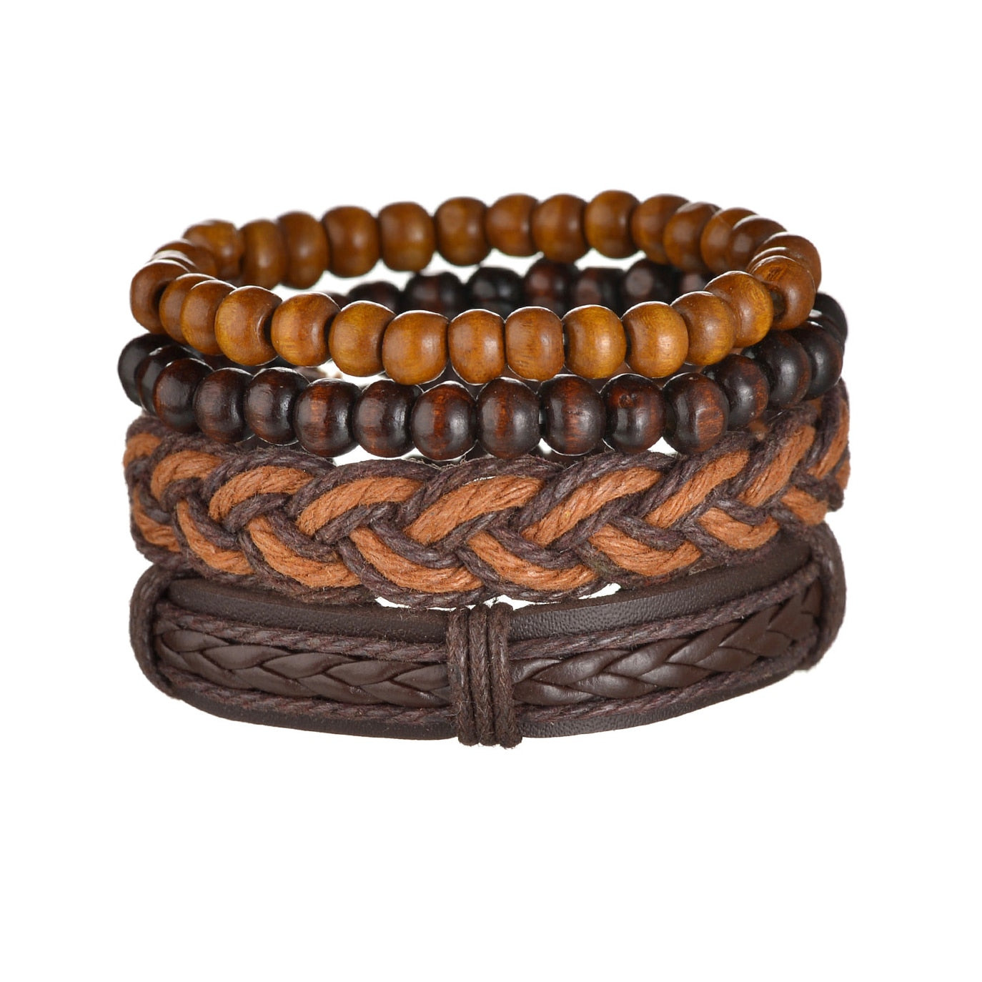 Men's Modern Multilayered Bracelet - Leather & Beads