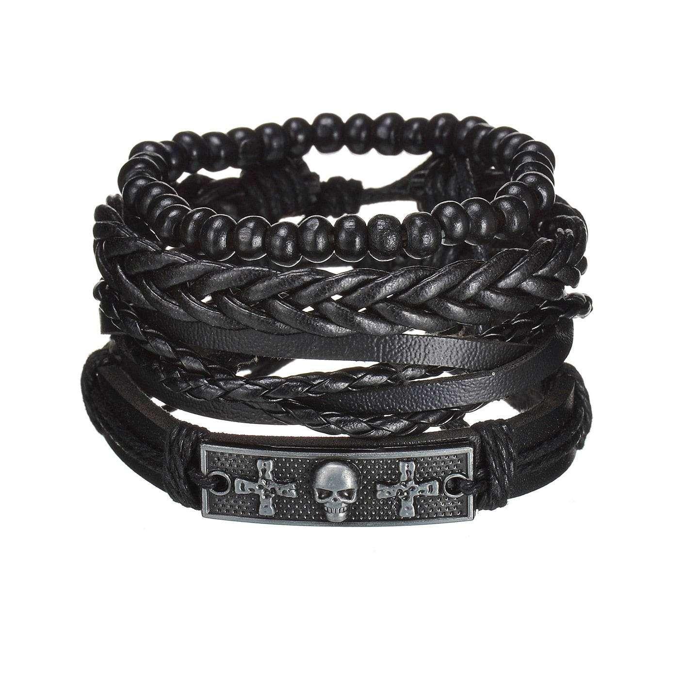 Men's Modern Multilayered Bracelet - Leather & Beads