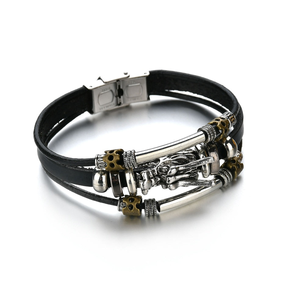 Men's Modern Multilayered Bracelet - Leather & Beads