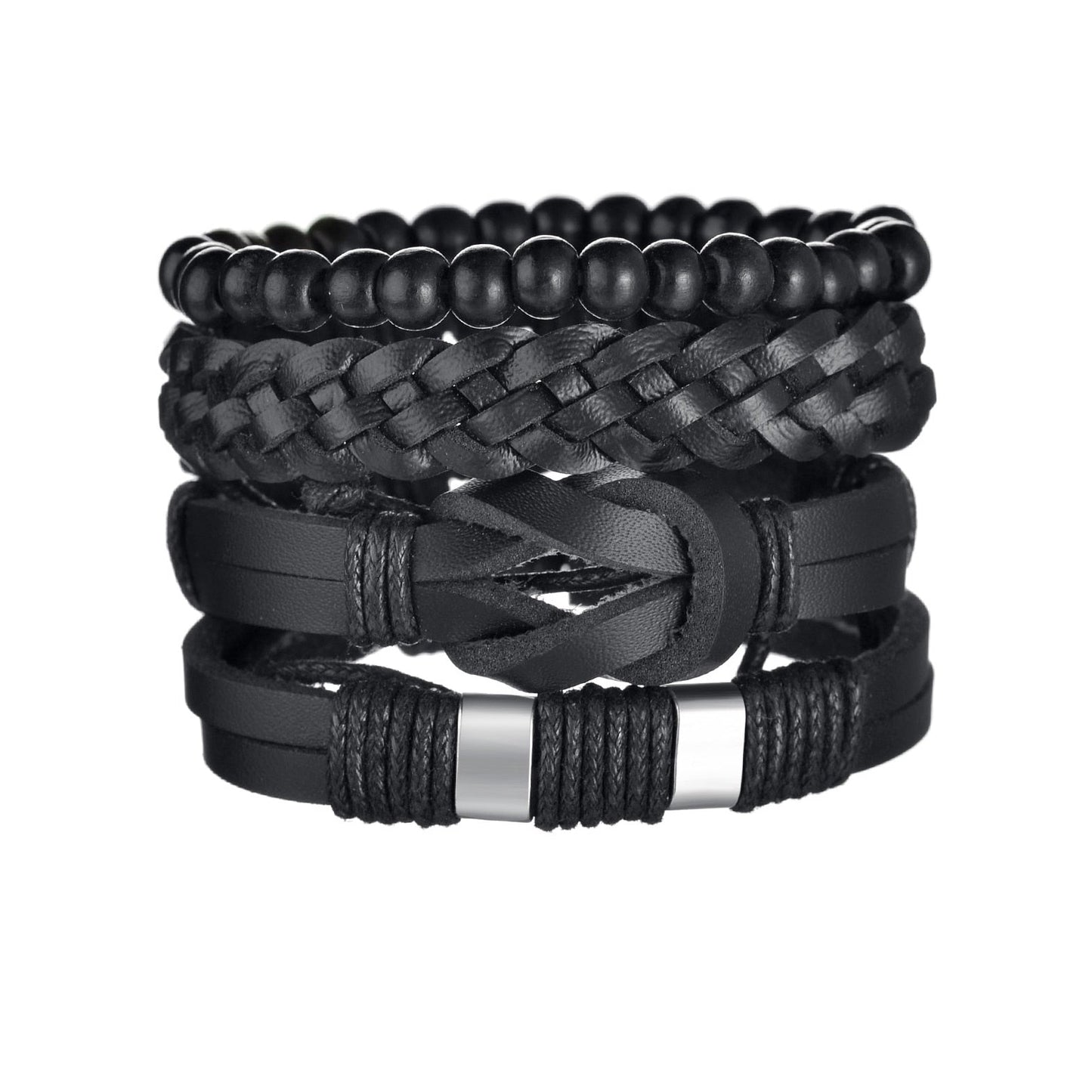 Men's Modern Multilayered Bracelet - Leather & Beads