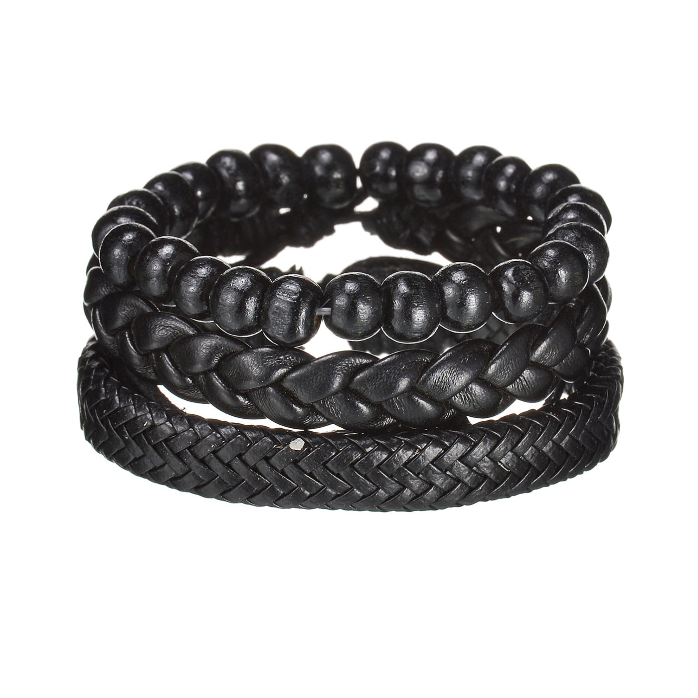 Men's Modern Multilayered Bracelet - Leather & Beads