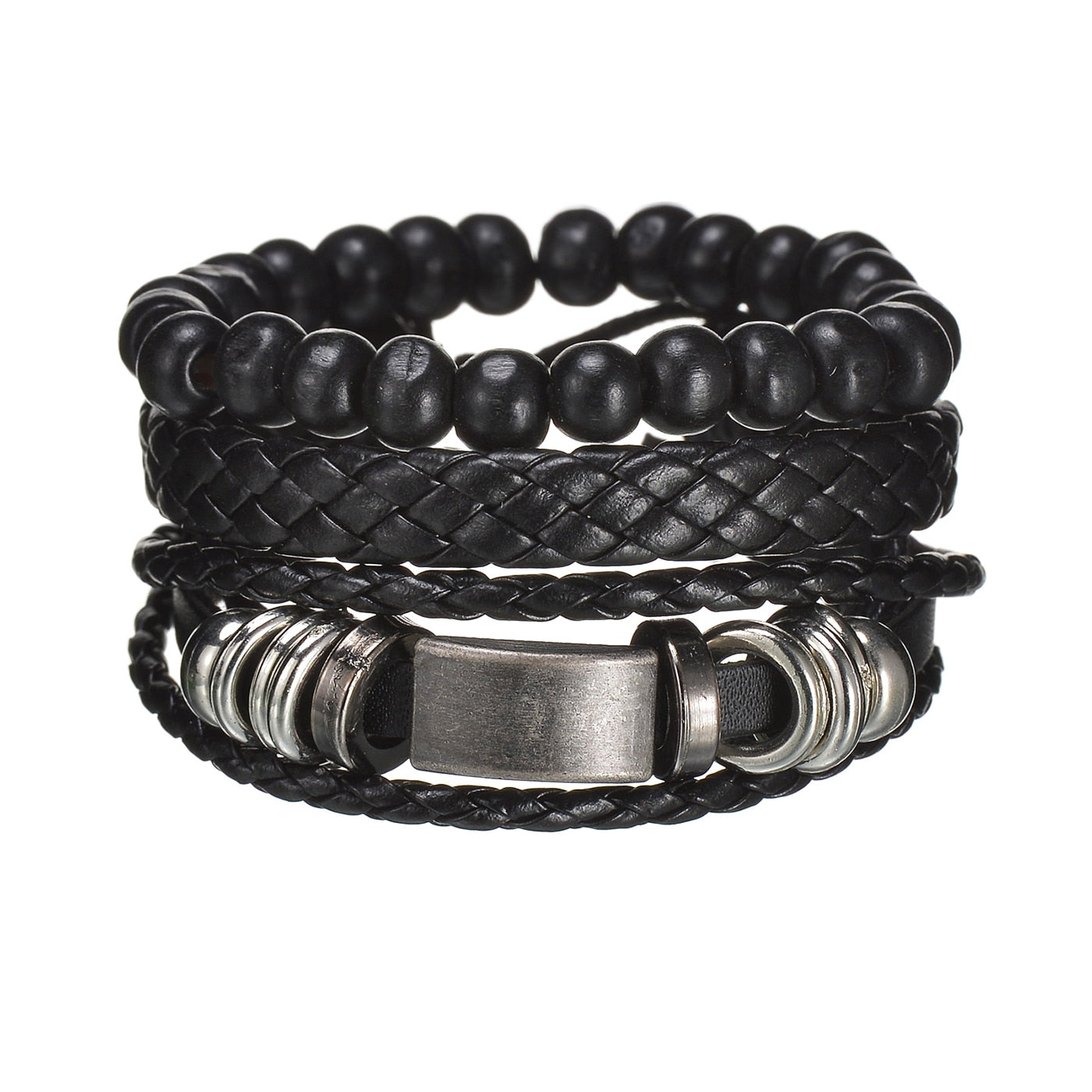 Men's Modern Multilayered Bracelet - Leather & Beads