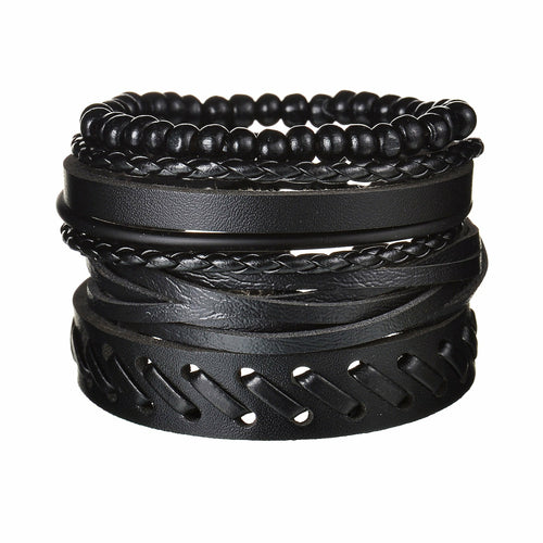 Men's Modern Multilayered Bracelet - Leather & Beads