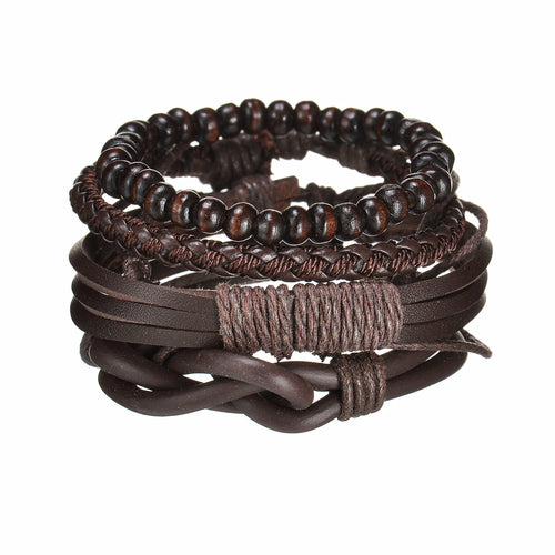 Men's Modern Multilayered Bracelet - Leather & Beads