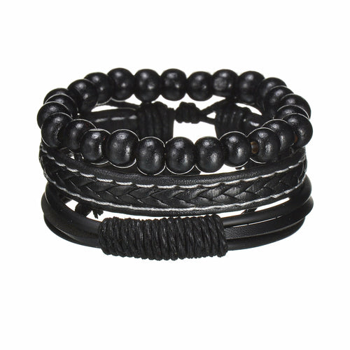 Men's Modern Multilayered Bracelet - Leather & Beads