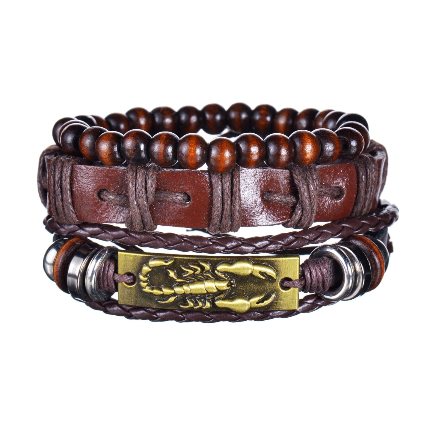Men's Modern Multilayered Bracelet - Leather & Beads