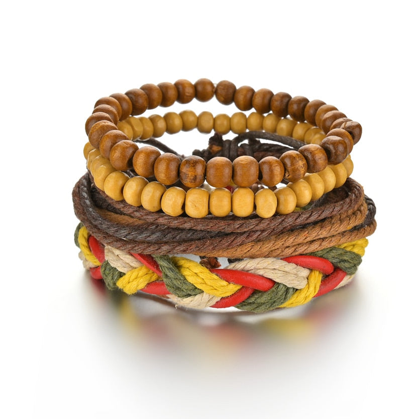 Men's Modern Multilayered Bracelet - Leather & Beads