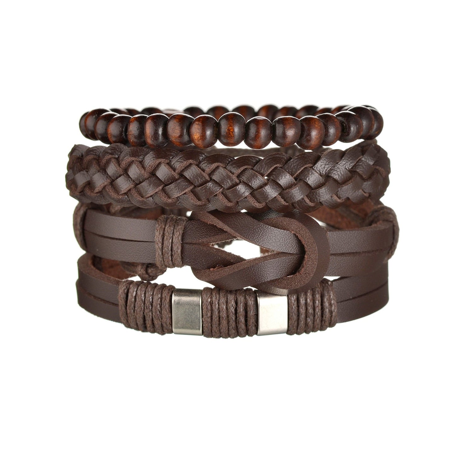Men's Modern Multilayered Bracelet - Leather & Beads