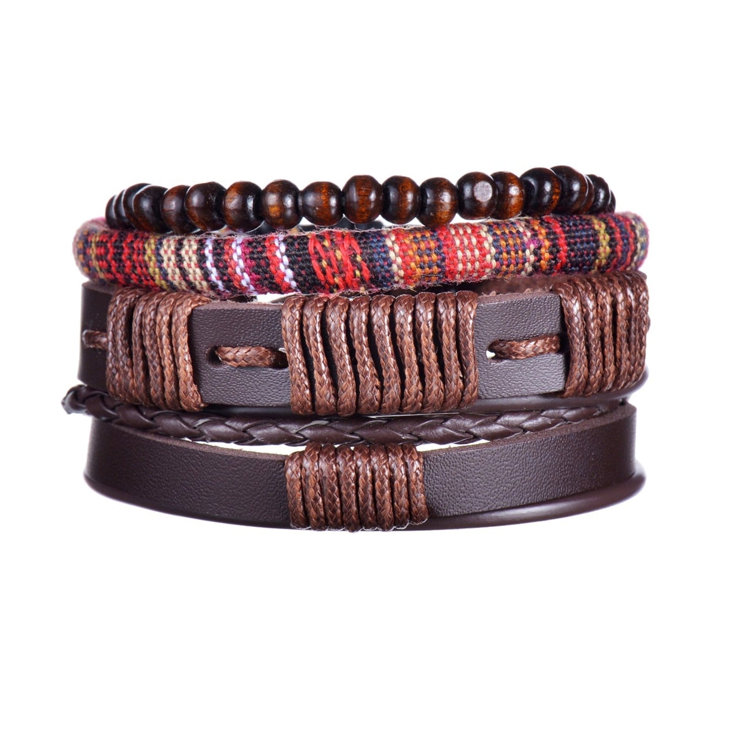 Men's Modern Multilayered Bracelet - Leather & Beads