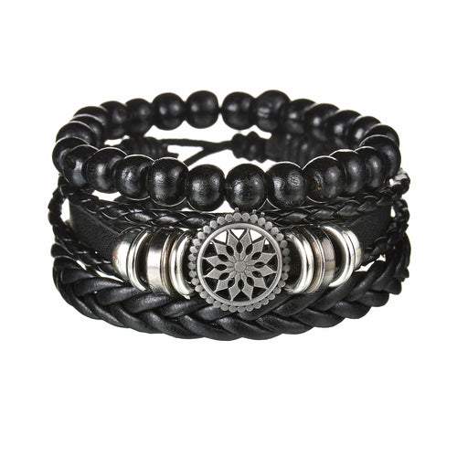 Men's Modern Multilayered Bracelet - Leather & Beads