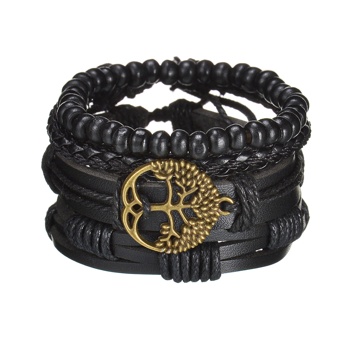 Men's Modern Multilayered Bracelet - Leather & Beads