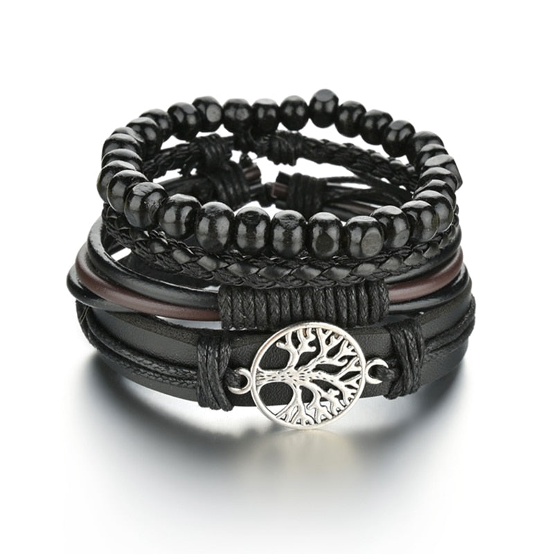 Men's Modern Multilayered Bracelet - Leather & Beads