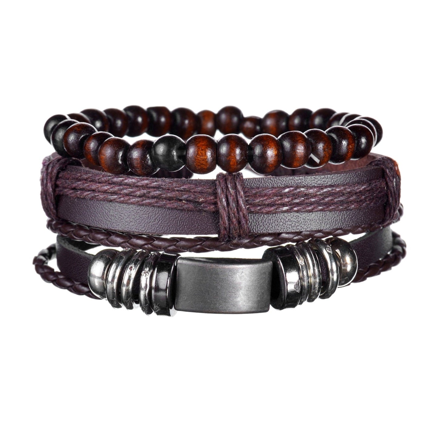 Men's Modern Multilayered Bracelet - Leather & Beads
