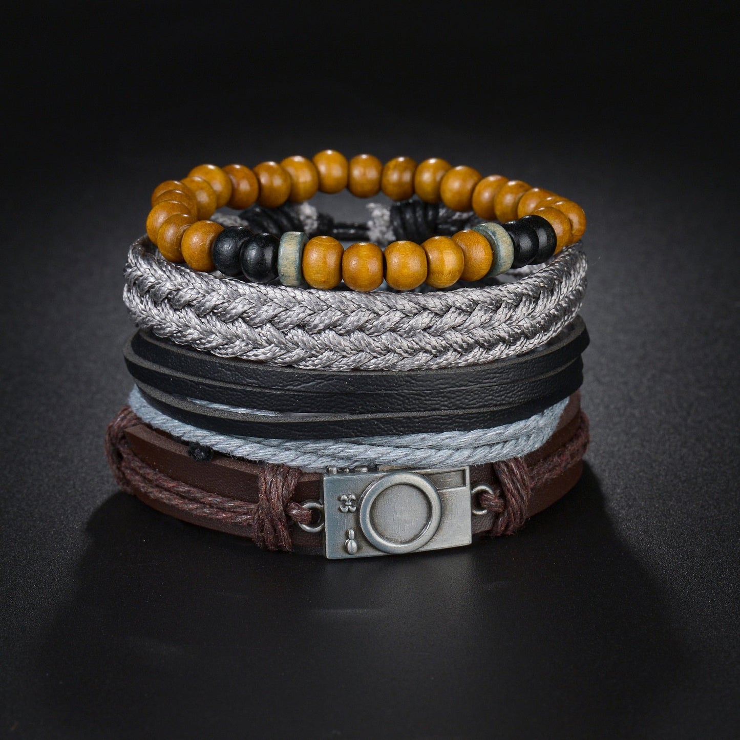 Men's Modern Multilayered Bracelet - Leather & Beads
