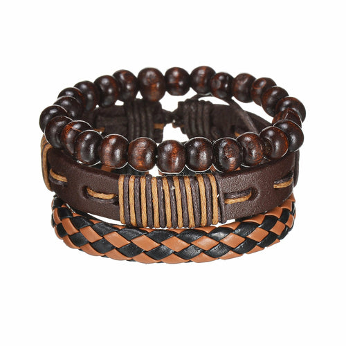 Men's Modern Multilayered Bracelet - Leather & Beads
