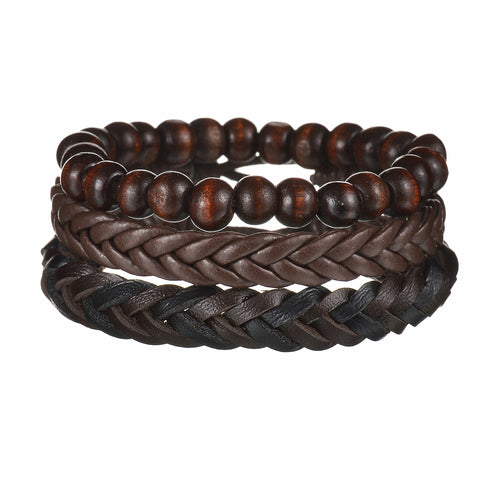 Men's Modern Multilayered Bracelet - Leather & Beads