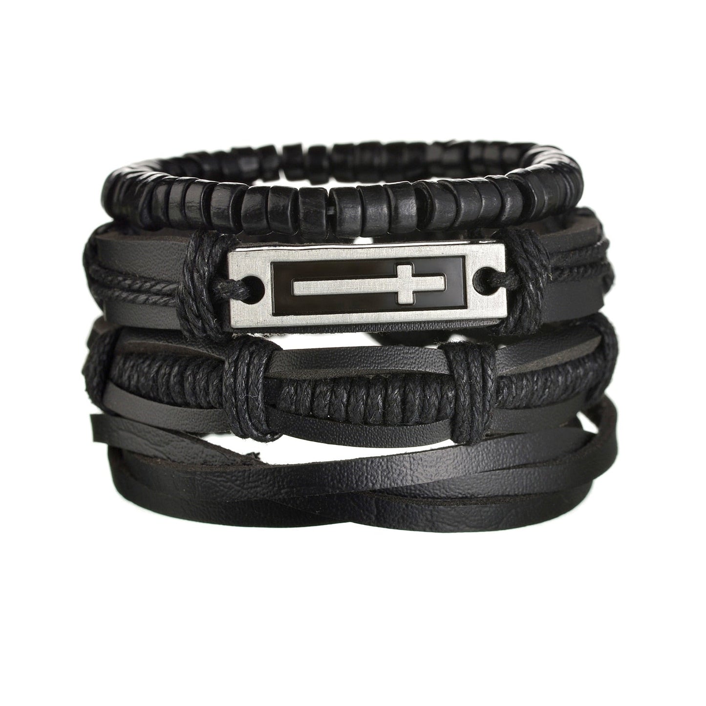 Men's Modern Multilayered Bracelet - Leather & Beads