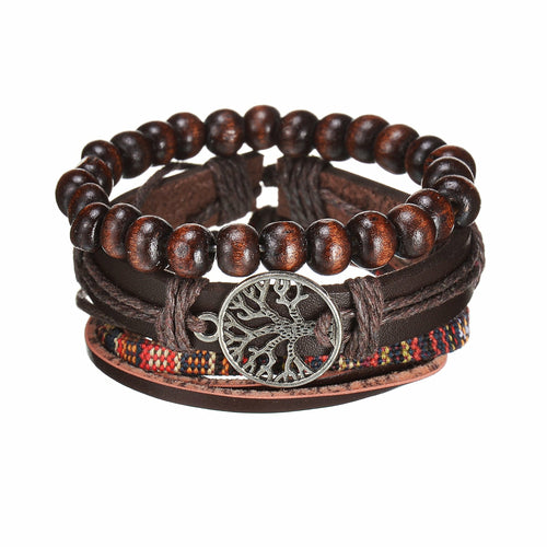 Men's Modern Multilayered Bracelet - Leather & Beads