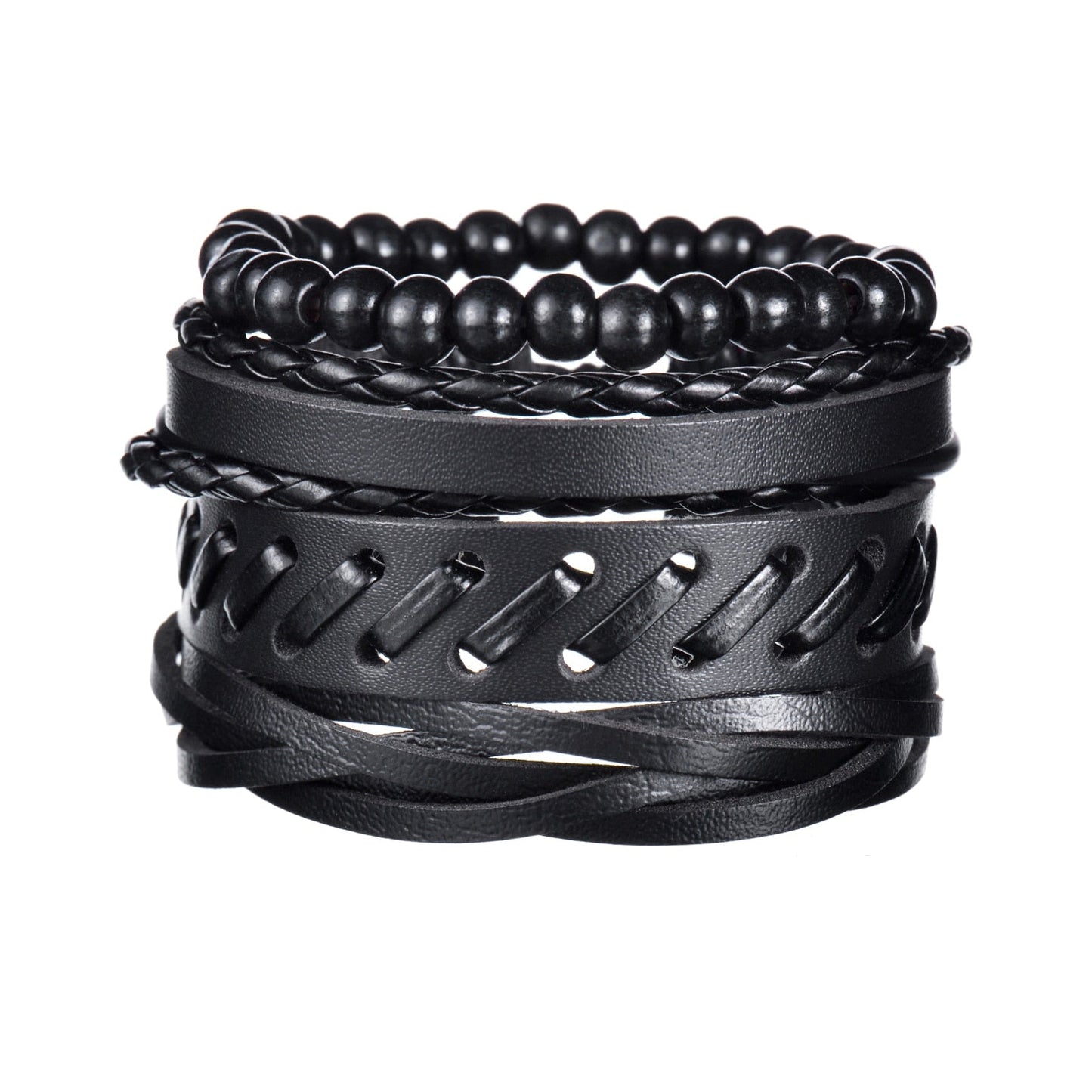 Men's Modern Multilayered Bracelet - Leather & Beads