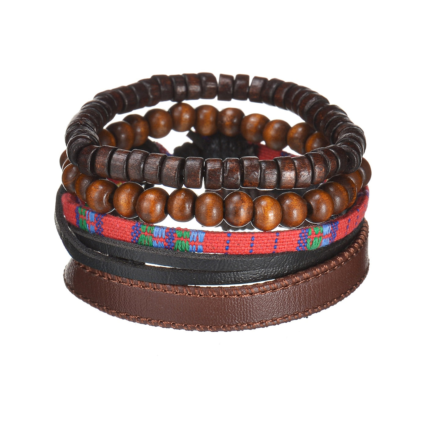 Men's Modern Multilayered Bracelet - Leather & Beads