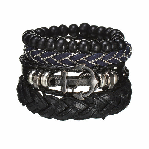 Men's Modern Multilayered Bracelet - Leather & Beads