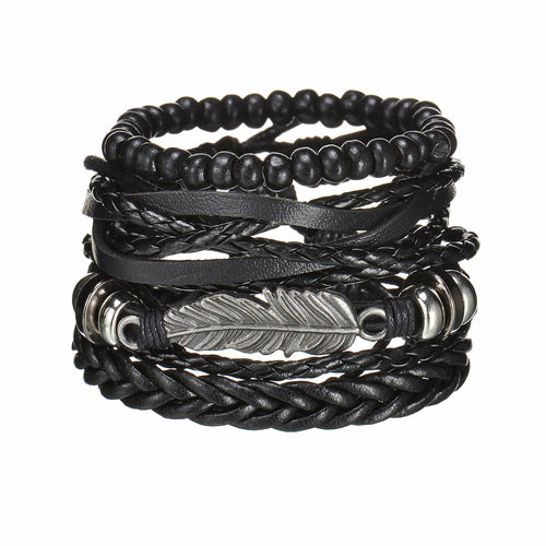 Men's Modern Multilayered Bracelet - Leather & Beads