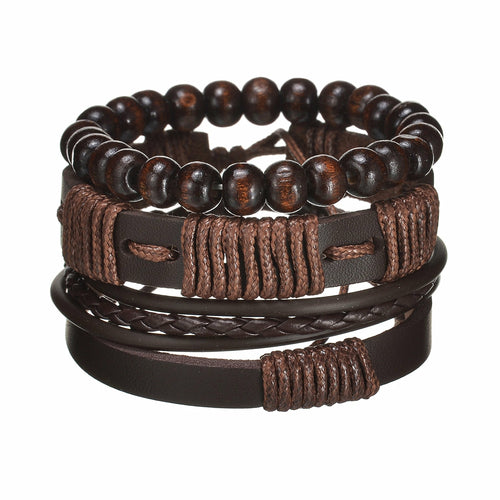 Men's Modern Multilayered Bracelet - Leather & Beads