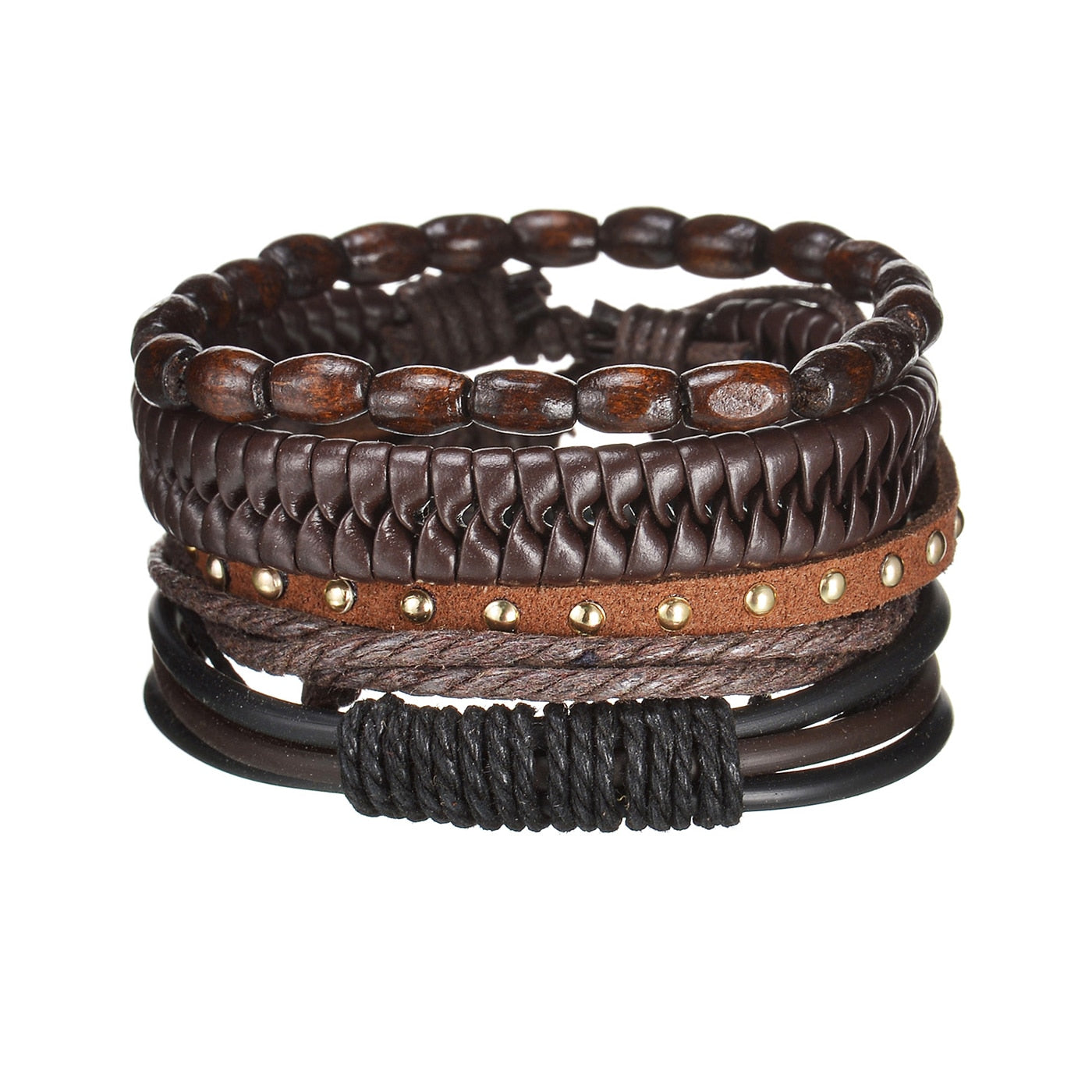Men's Modern Multilayered Bracelet - Leather & Beads