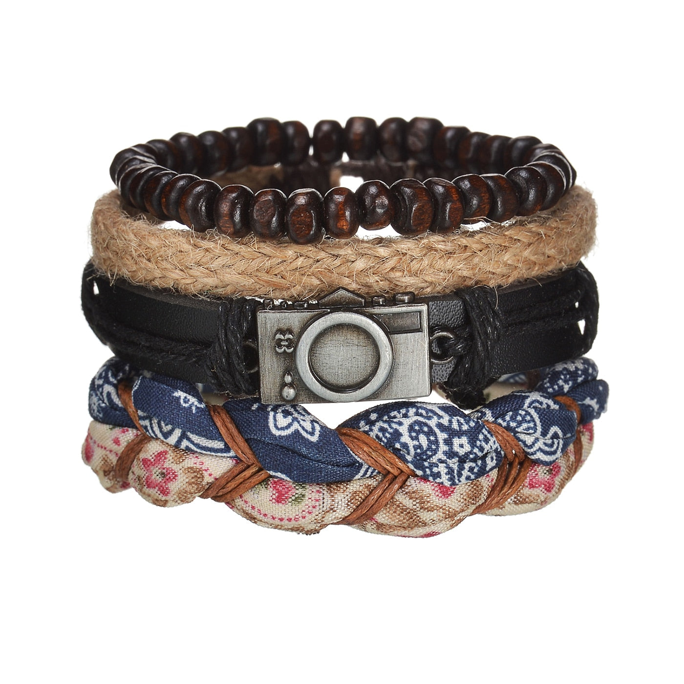 Men's Modern Multilayered Bracelet - Leather & Beads