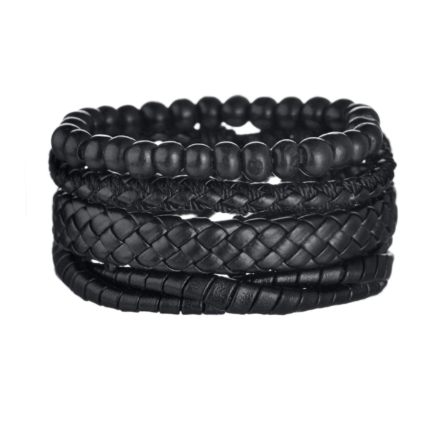 Men's Modern Multilayered Bracelet - Leather & Beads