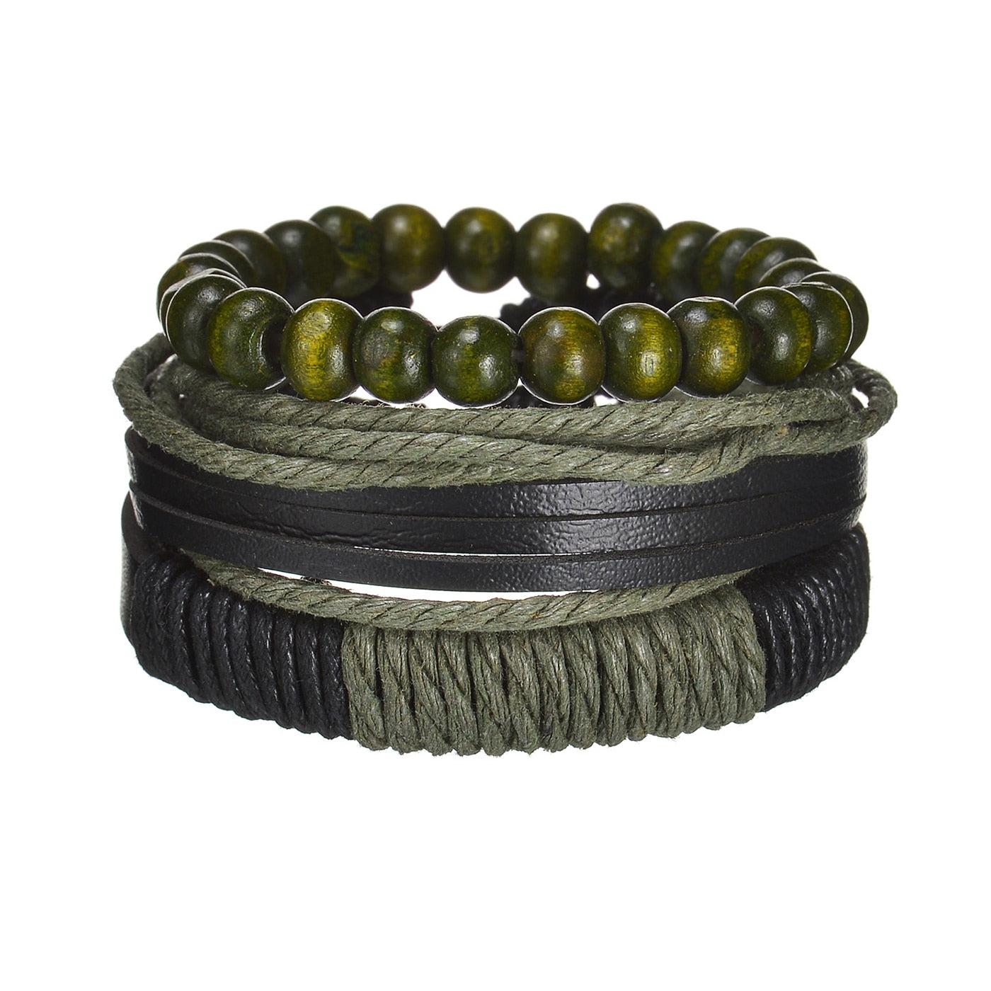 Men's Modern Multilayered Bracelet - Leather & Beads