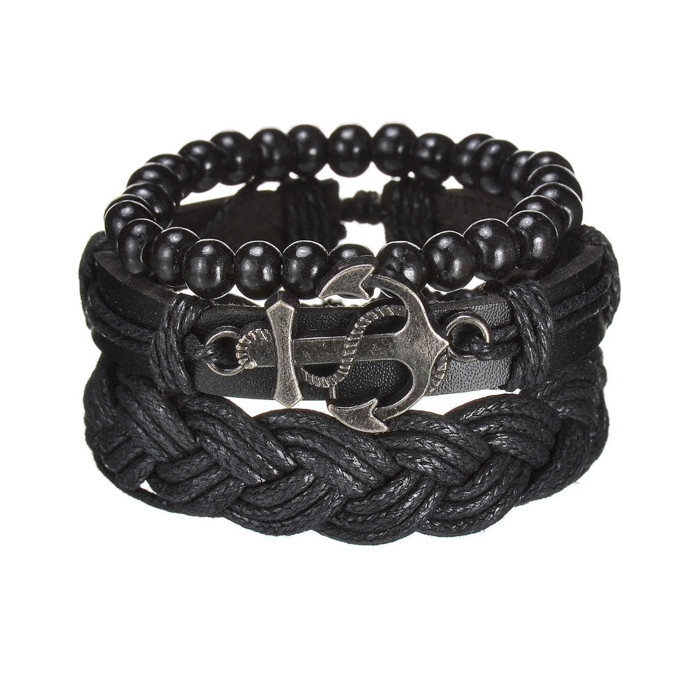 Men's Modern Multilayered Bracelet - Leather & Beads