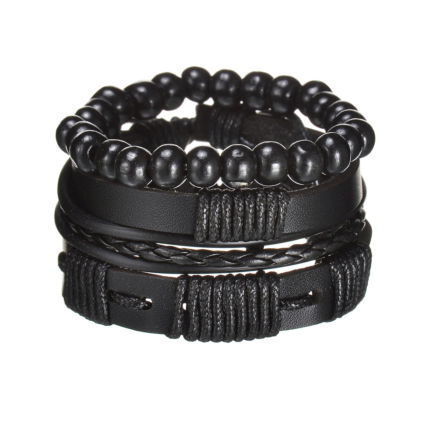 Men's Modern Multilayered Bracelet - Leather & Beads