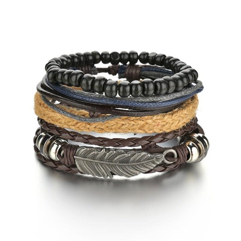 Men's Modern Multilayered Bracelet - Leather & Beads