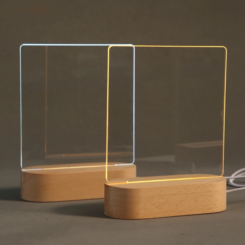 Wood Table Lamp & Night Light with Message Board