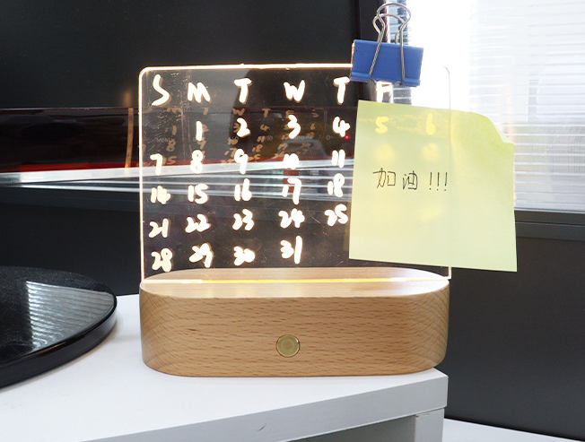 Wood Table Lamp & Night Light with Message Board