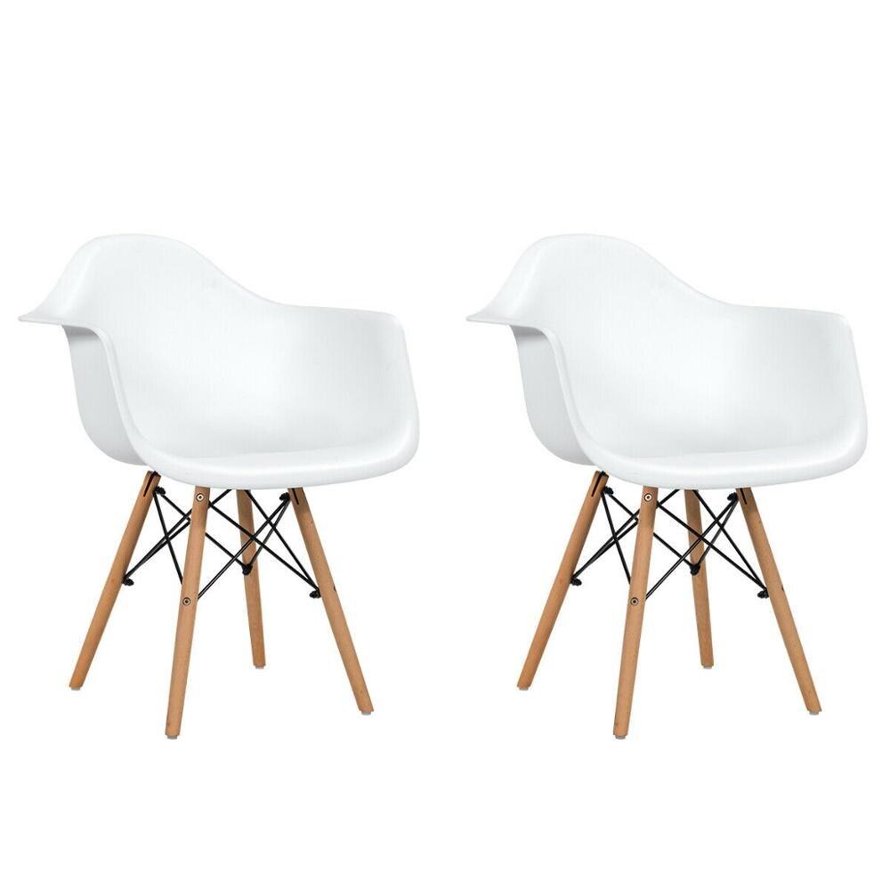 Mid Century Modern Molded Dining Arm Side Chair with Wood Legs - Set of 2