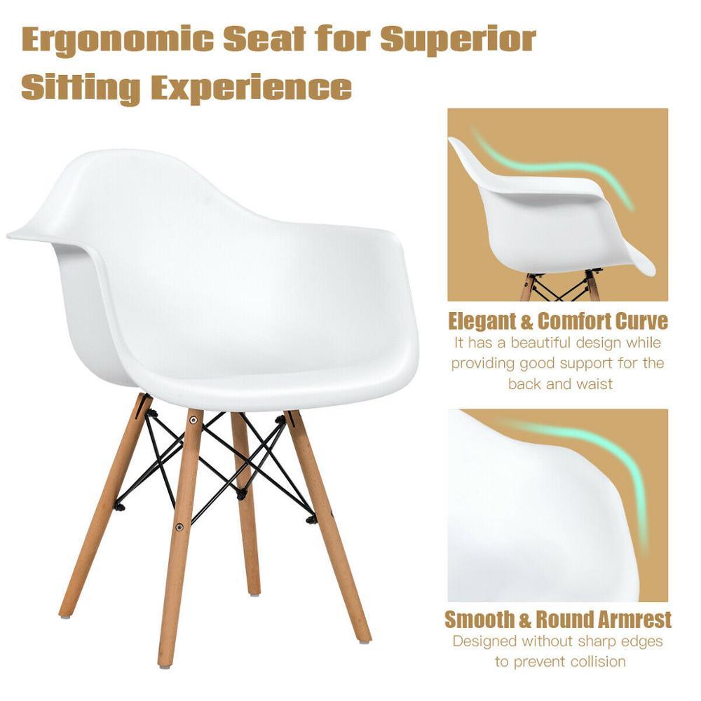 Mid Century Modern Molded Dining Arm Side Chair with Wood Legs - Set of 2