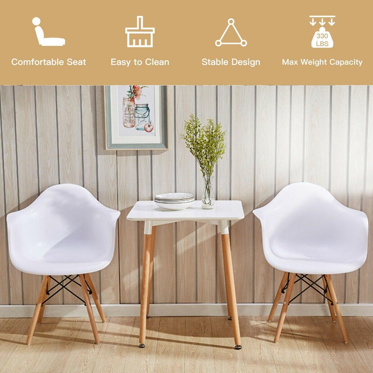 Mid Century Modern Molded Dining Arm Side Chair with Wood Legs - Set of 2
