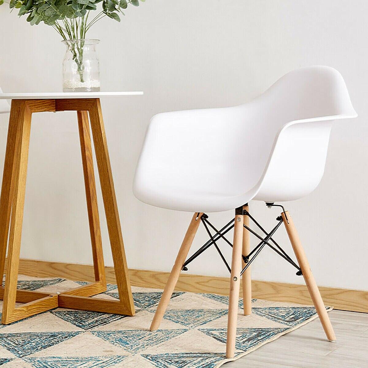 Mid Century Modern Molded Dining Arm Side Chair with Wood Legs - Set of 2