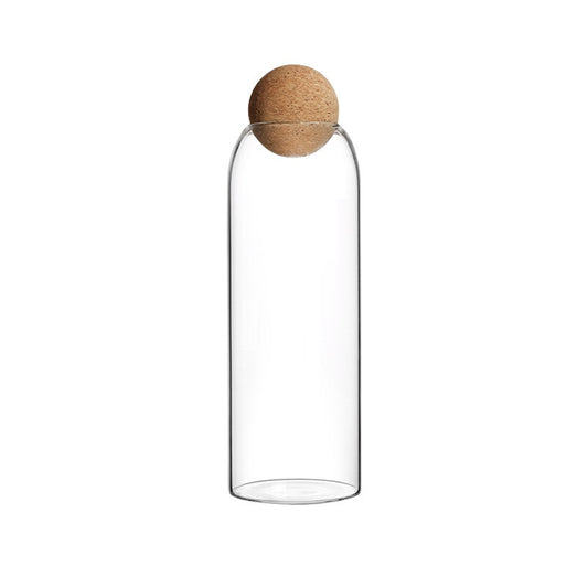 Food Storage Glass Jar with Wooden Ball Lid - Clear