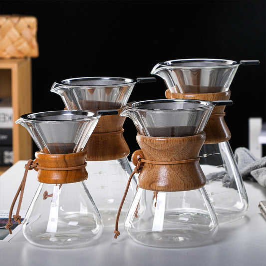 Hand Blown Glass Pour Over Coffee Brewer with Cork Handle - Various Sizes