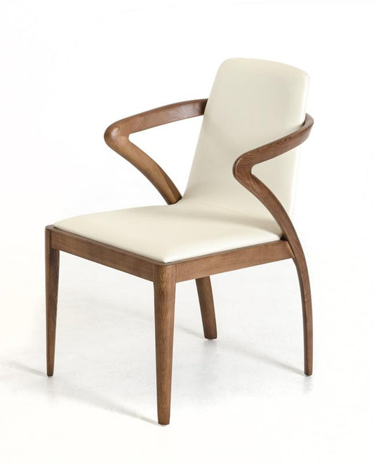 Modern Walnut Wood and Leather Dining Chair