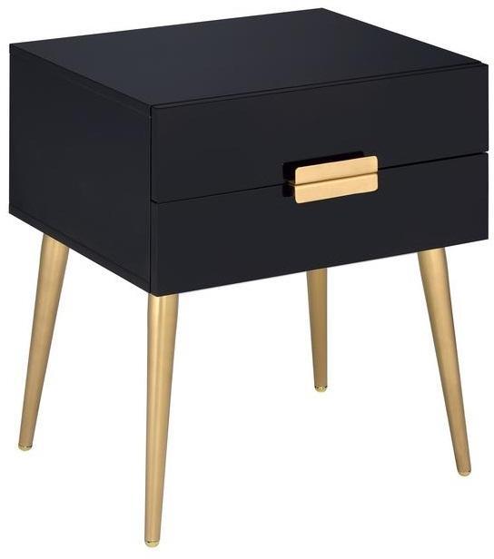 Ultra Modern Black And Gold Two Drawer End Table