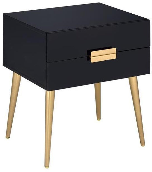 Ultra Modern Black And Gold Two Drawer End Table