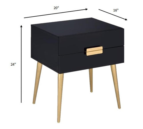 Ultra Modern Black And Gold Two Drawer End Table