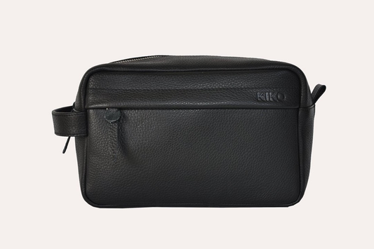 Leather Travel Toiletry Bag - Black